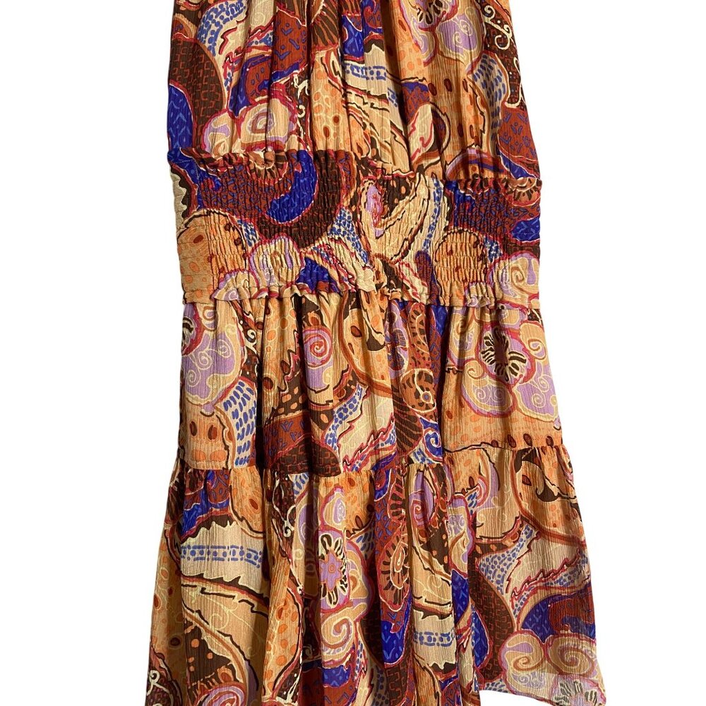 A.L.C. Cory 100% Silk Terracotta Paisley Print Blouson Mini Dress 8 - Picture 7 of 9